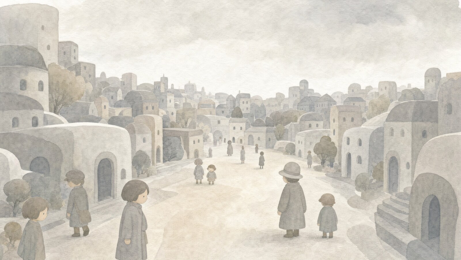 彩りを失い、灰色一色になった街の静かな遠景