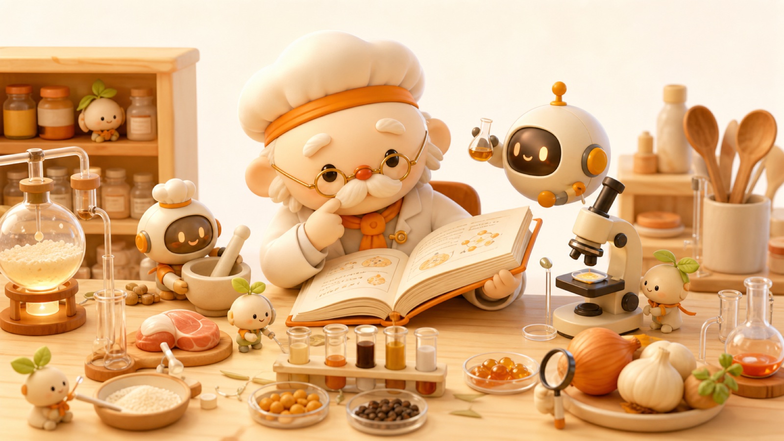 食材を科学的に分析して一皿を組み立てる研究風景