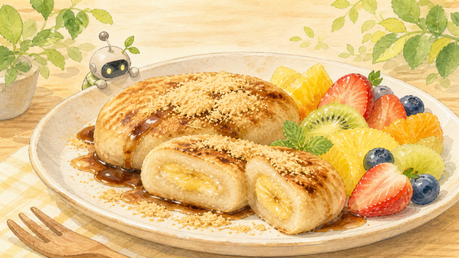焼いて、冷やして、もちになる。ボロンが見張る朝のバナナ生地