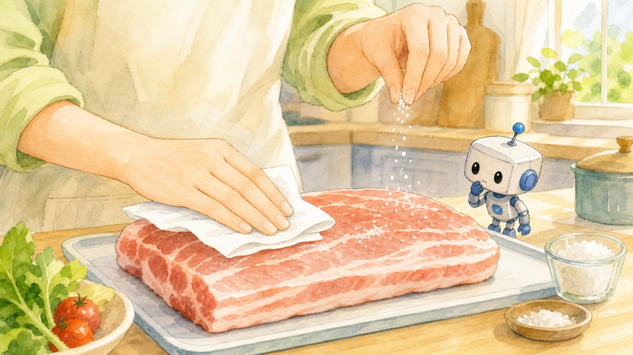 焼き色の勝負は、肉を置く前に始まっている