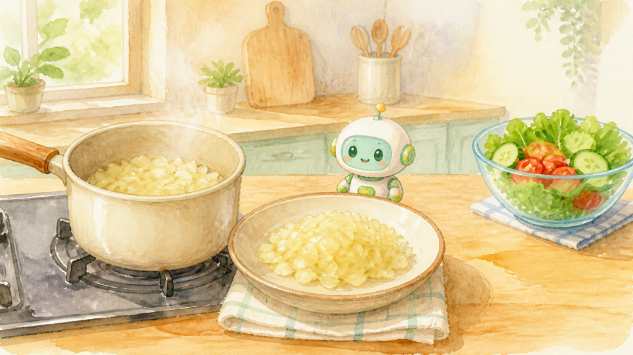 玉ねぎの辛味だけをほどき、熱はスープへ持ち込まない