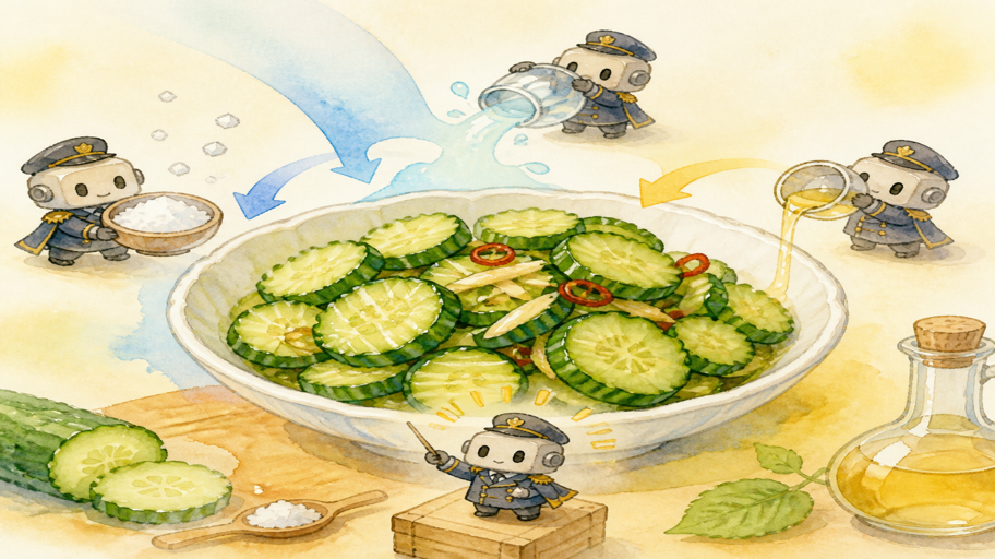 私は、きゅうりの中で味の順番をまとめる