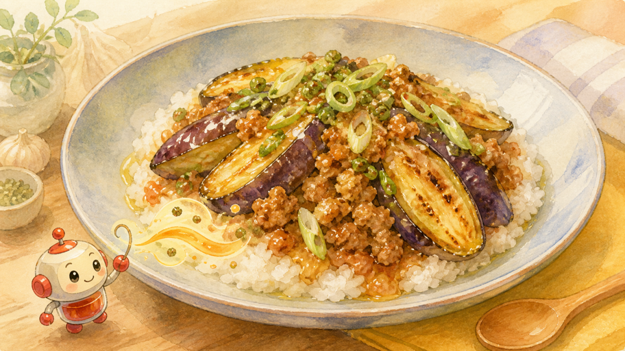 最後のひと呼吸で景色を変える、焼きナス町中華キーマ