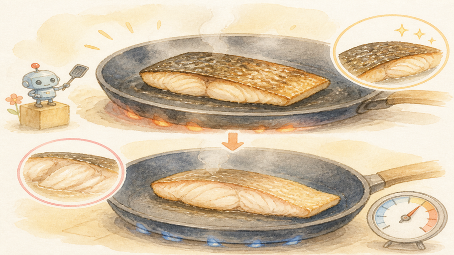 皮は高温、身は弱め。熱履歴を分ける