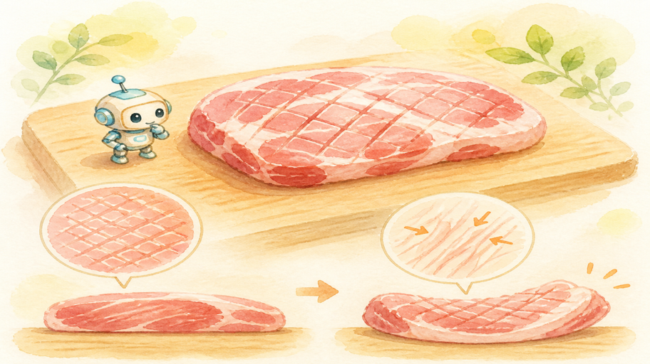 筋切りは、肉の反り返りをほどく最初の一手