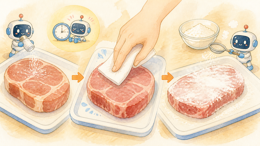 塩は表面の仕事を見極めて、焼く前に水分を整える