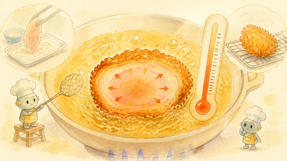 170℃の一次加熱で、肉と衣を別々に育てる