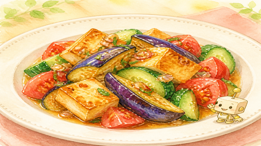 大豆の住人イソフラが潜入！厚揚げと焼きナスを、香味甘酢マリネに変える仕事