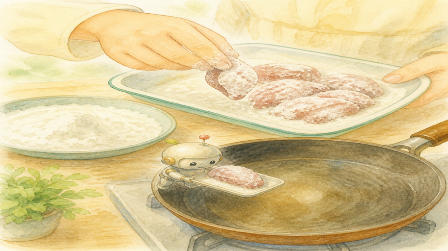 薄い粉の膜が、焼き目の入口になる