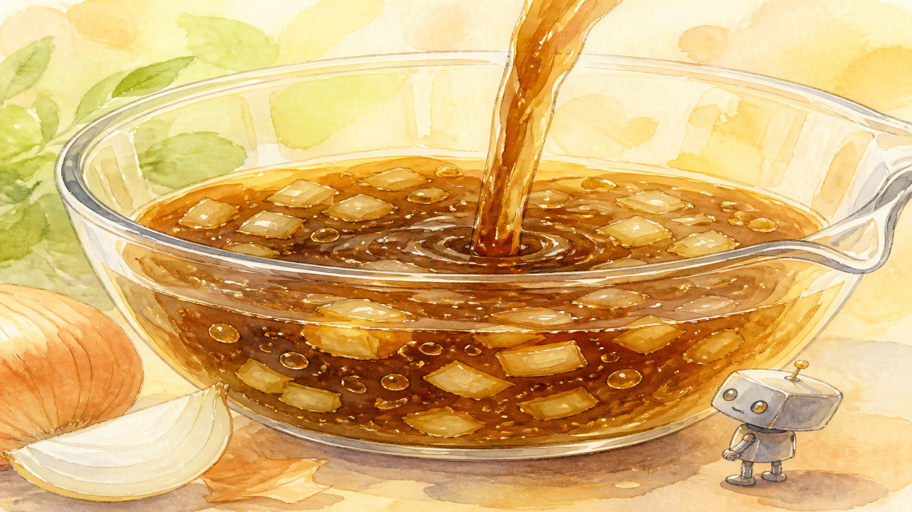 玉ねぎと油を仲間にして、短時間だけソースを安定させる