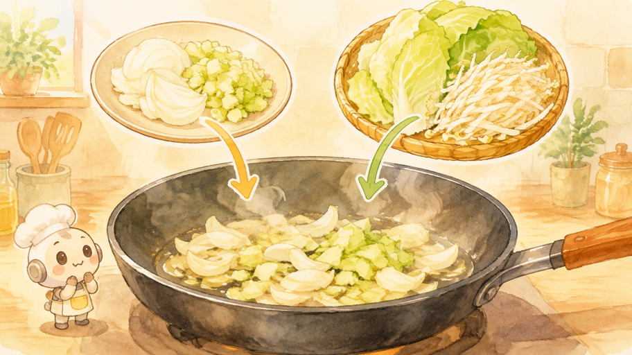 先に硬いところ、あとから薄いところ。ぼくは投入順を見ている