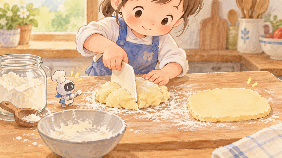 粉を入れたら、混ぜすぎない。短い生地を守る