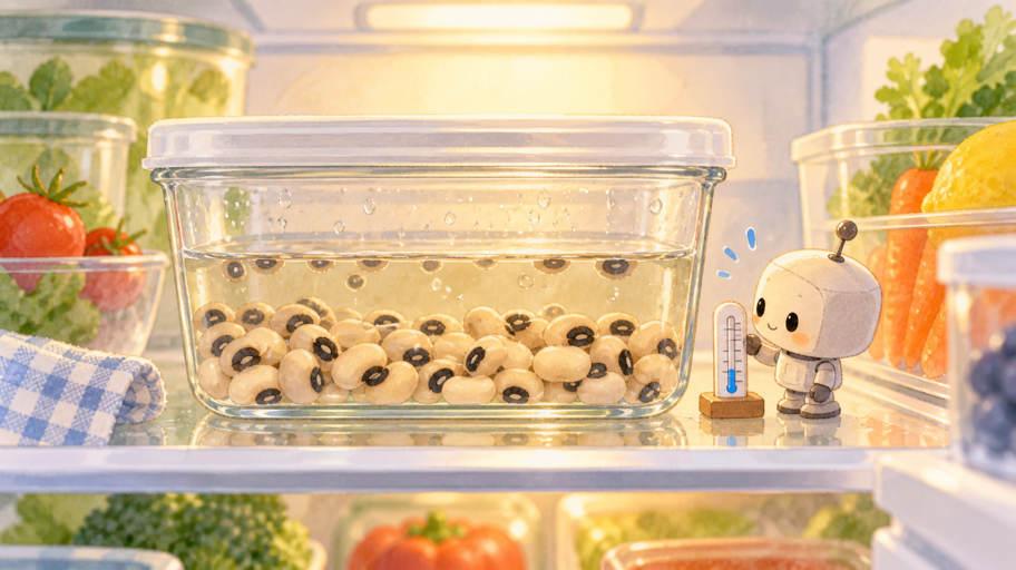 冷たい浸水で、豆の中の水分差をならす