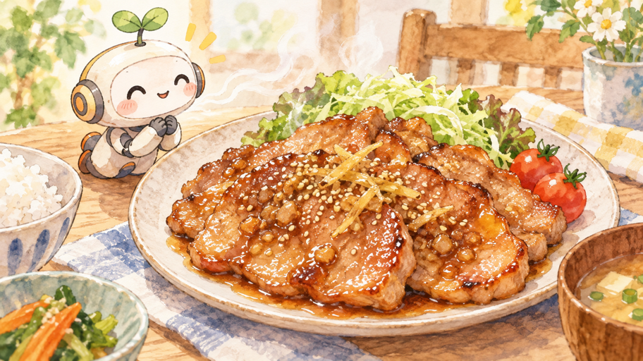 私は味噌だれの奥で、豚ロースを香ばしく変える