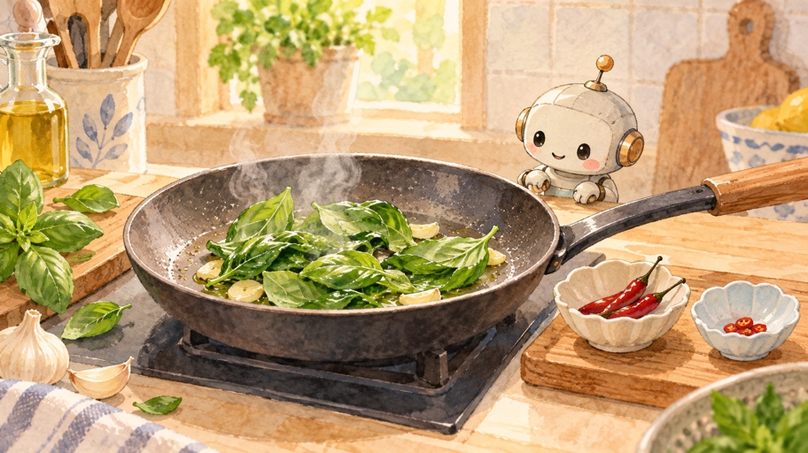 私は、火を止めた後の余熱で葉をひらくよ