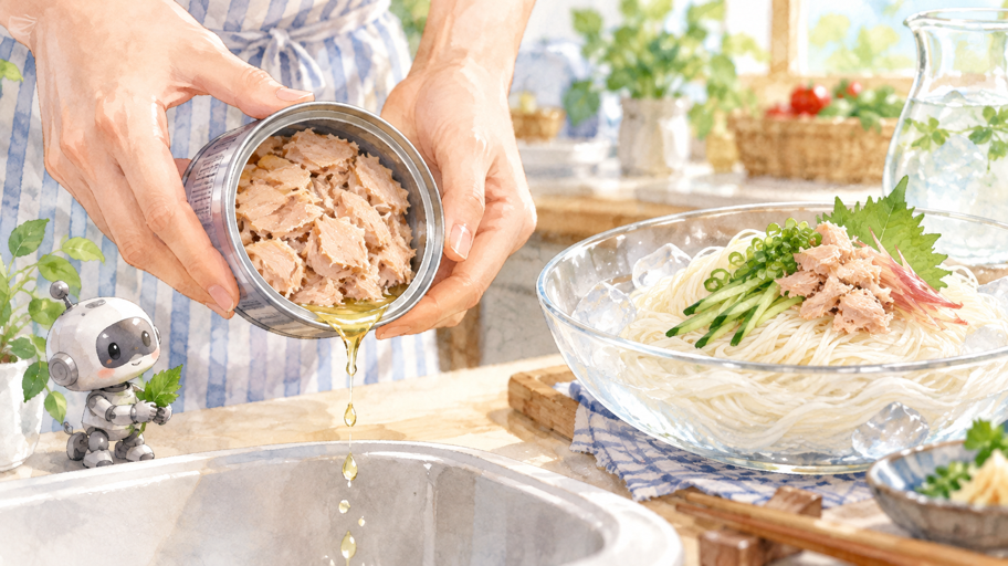 ツナは、油を抜きすぎないのがうま味の境目