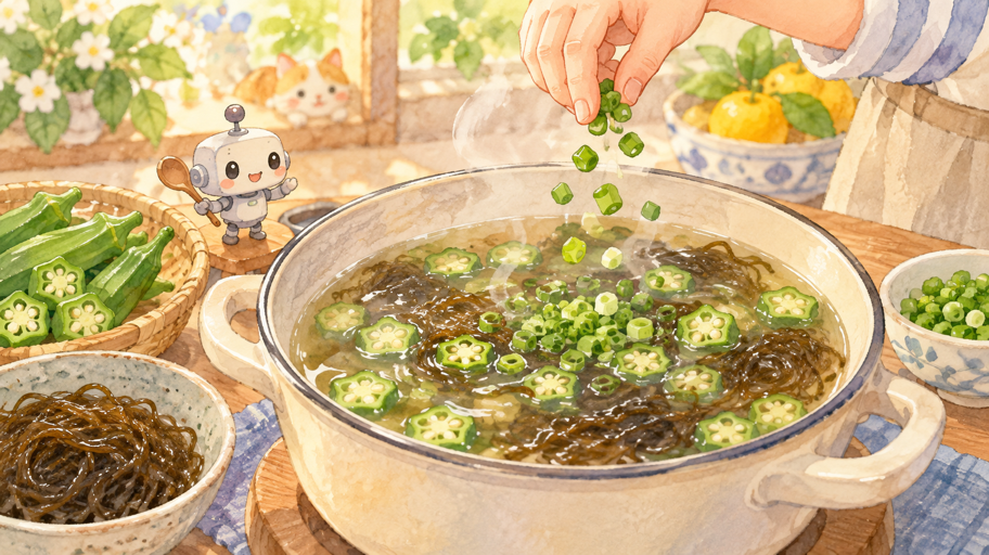 もずくは最後、ネギは火を止めてから