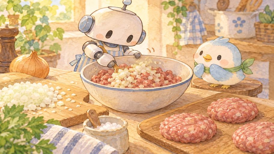 玉ねぎは細かく、あとから短くなじませる