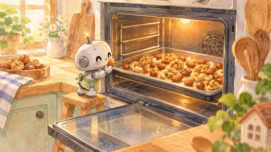 糖衣の前に、穏やかに焙煎する