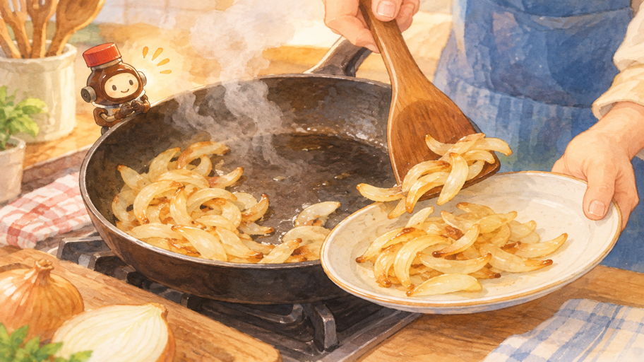 玉ねぎは先に焼いて、肉の焼き場を空ける