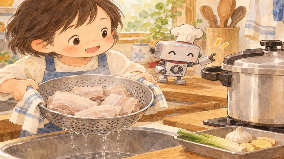 短い下ゆでは、煮汁を澄ませる最初の相談