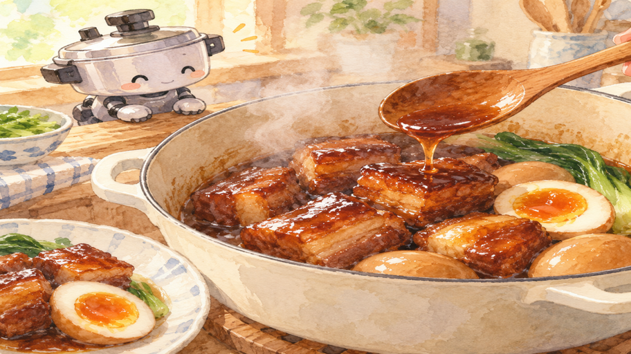 冷やして脂を取り、煮汁を煮詰めてまとわせる