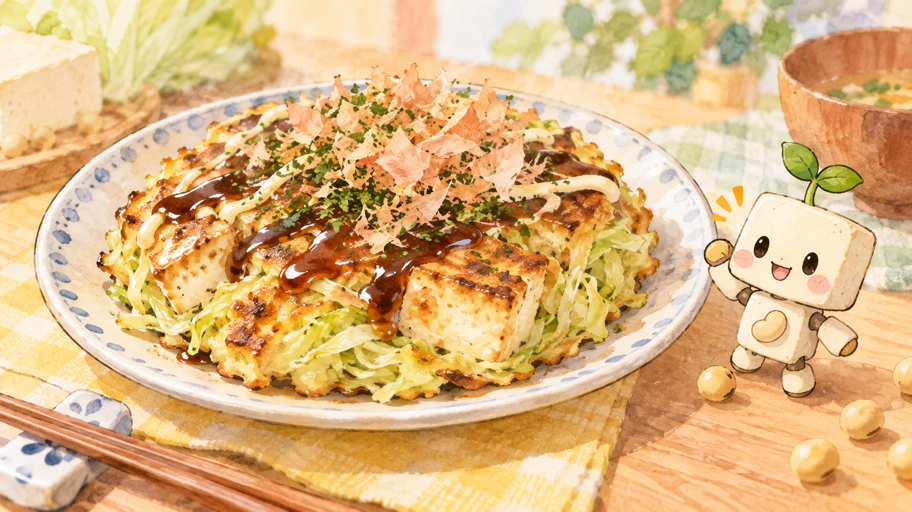 豆腐の水分、わたしが整えます。卵なしお好み焼き風のふんわり設計