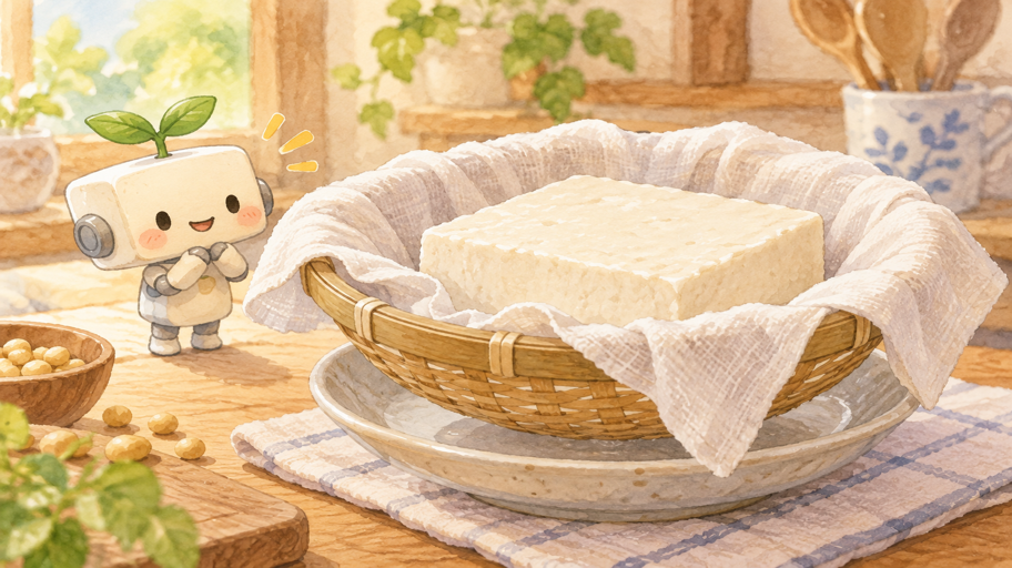 まずは豆腐の水分を、滴下が止まるところまで