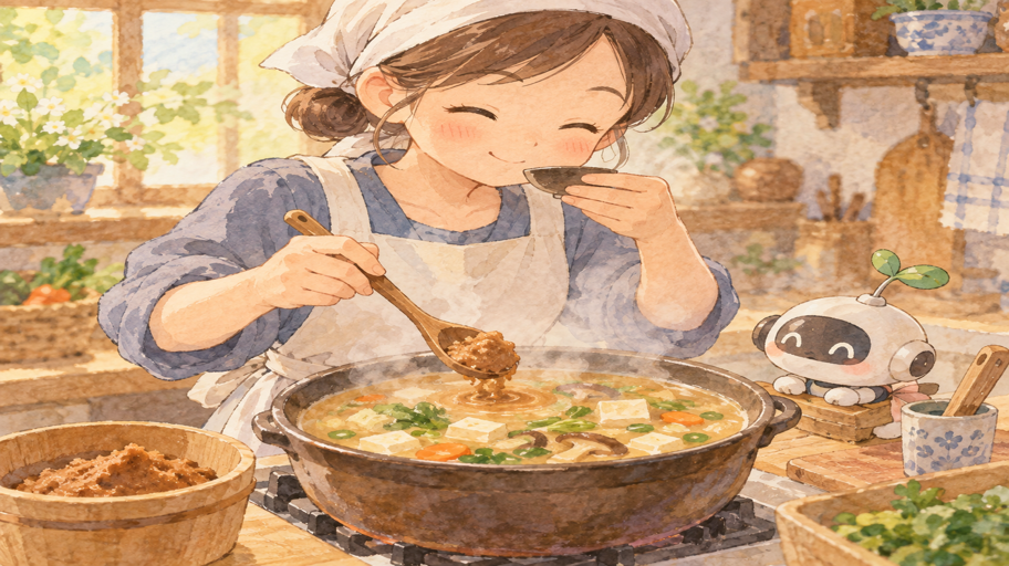 具を煮たら、みそは少しずつ味見する