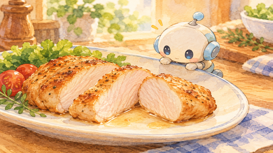 切ったときの肉汁と、ひと口の硬さを別々に見る