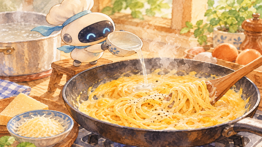 ゆで汁は一度に注がず、少しずつ