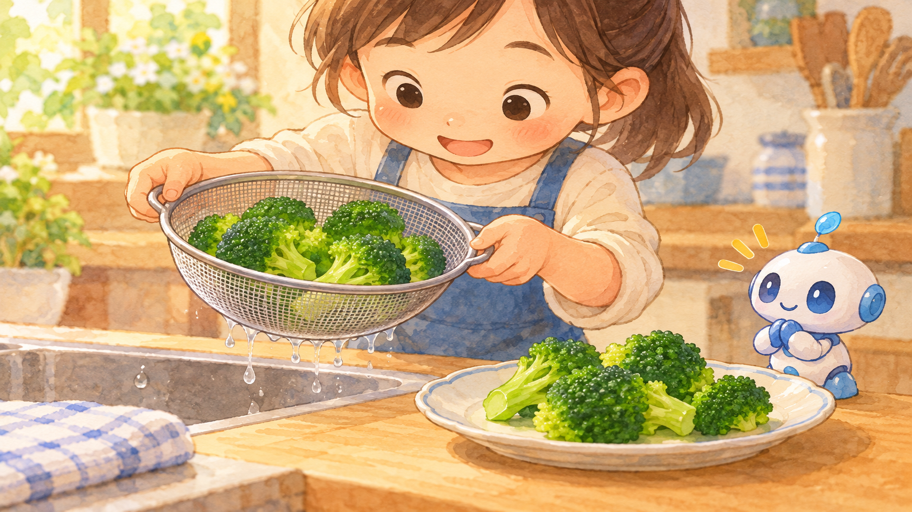 水を切って、皿の上まで仕上げる