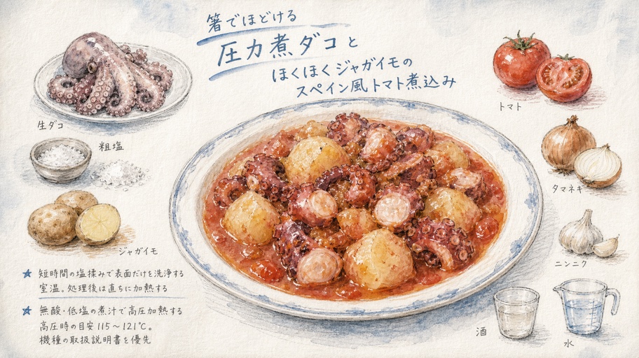 ヨウさんの細胞づくり煮込み案内――タコをほどき、赤をなじませ、ジャガイモを守る
