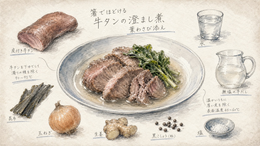 澄んだスープの底で、ヨーちゃんが守る牛タン煮