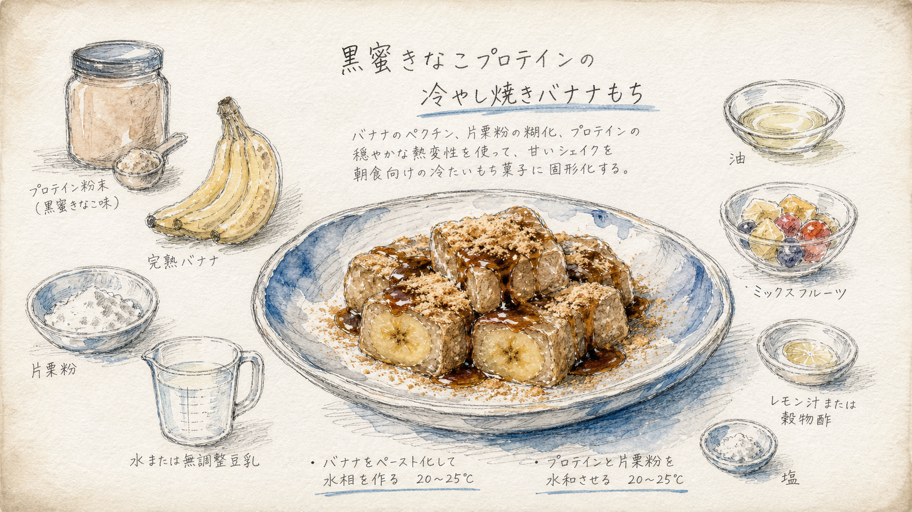 焼いて、冷やして、もちになる。ボロンが見張る朝のバナナ生地